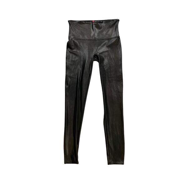 Spanx Leggings Womens L Large Black Faux Leather Coated Skinny Stretch Pull On - Picture 1 of 10